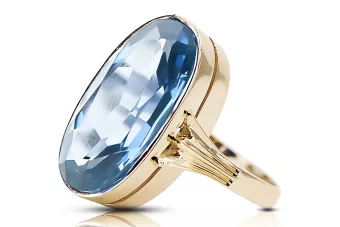 14 Karat Gelbgold Aquamarin Ring Vintage Handwerk vrc113y